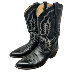 Tony Lama Black Genuine Leather Men’s Cowboy Boots Size 12.5 A Western